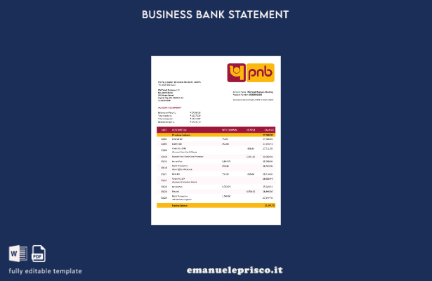 stile verificato Modello di estratto conto aziendale della Banca nazionale del P